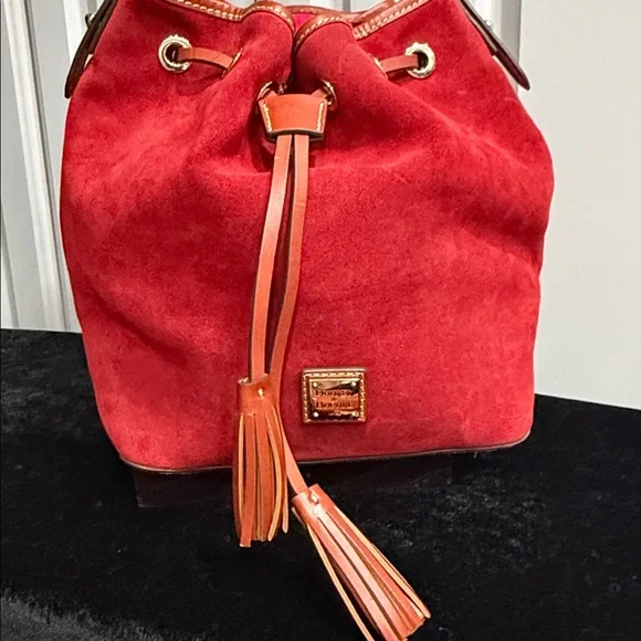 Dooney & Bourke Burnt Orange Suede Bucket Bag, Red Interior - Picture 5 of 12